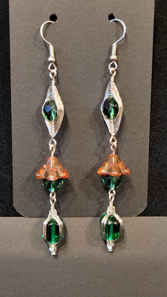 WizardWeave WireWrap crystal earrings with mushroom and lantern accents