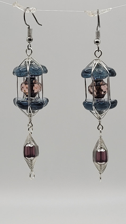 Lantern Protection Charm Czech Crystal Earrings WizardWeave WireWrap