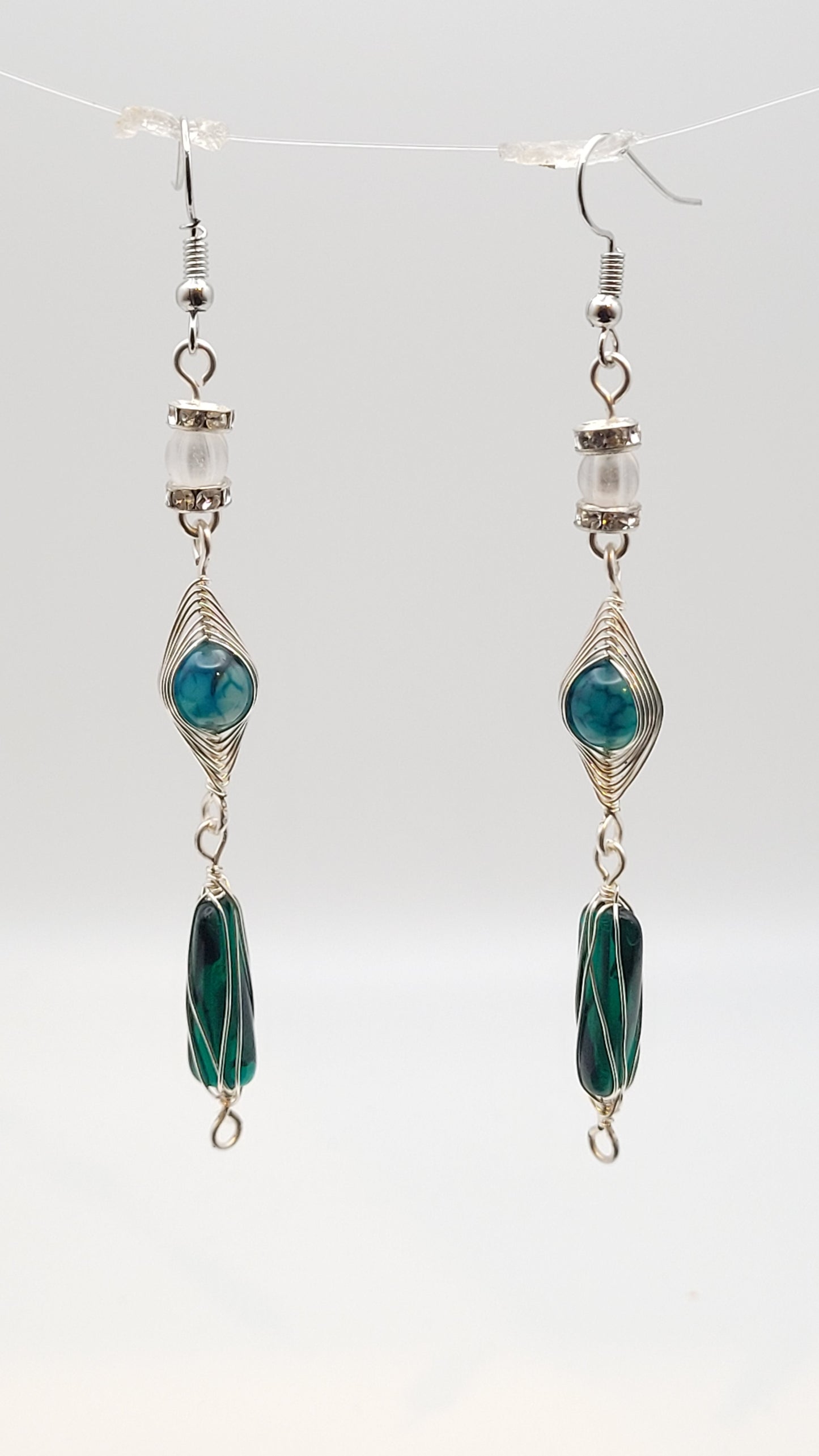 WireWrap herringbone agate and Czech glass earrings