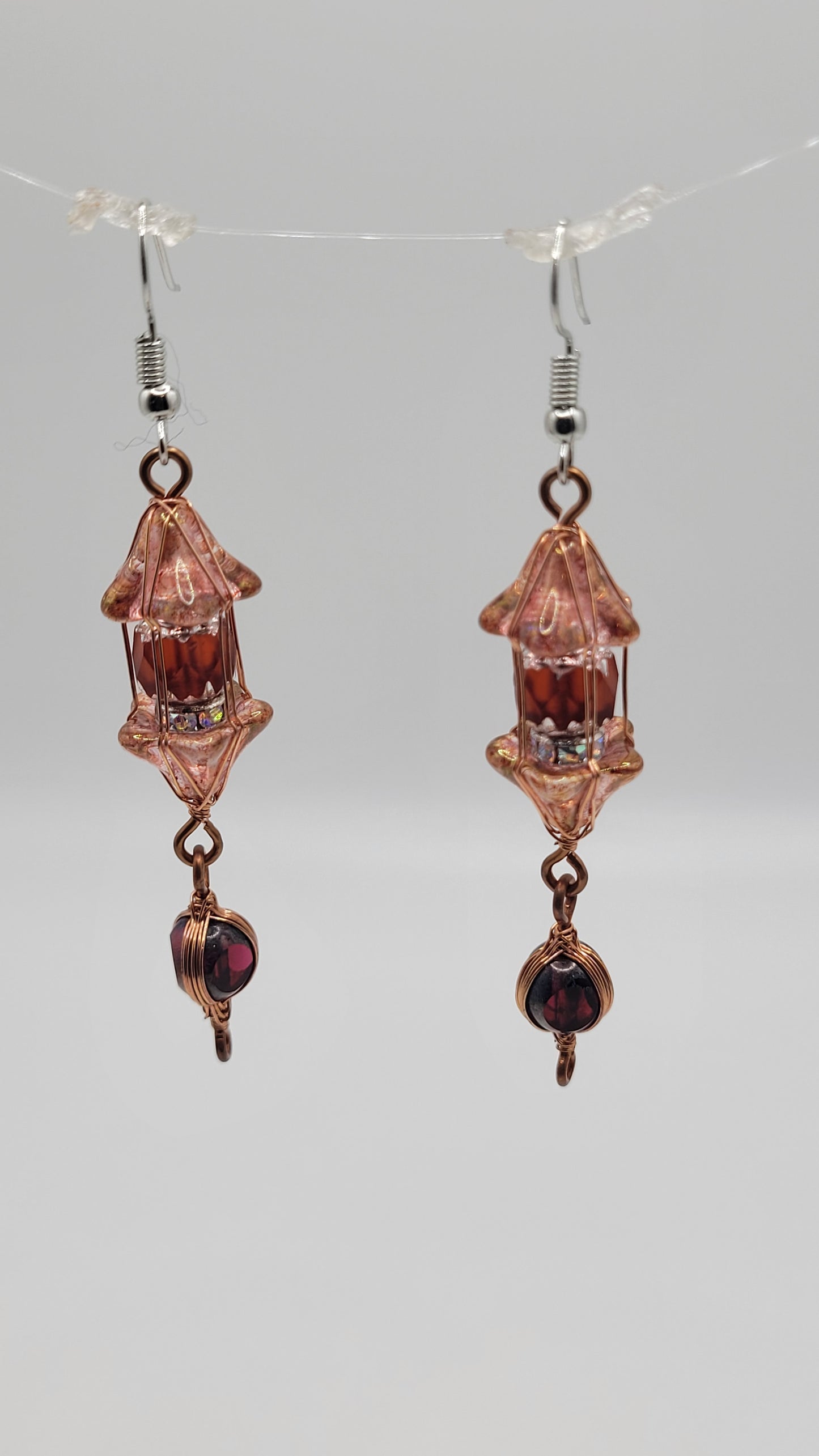 Lantern Protection Charm Czech Crystal Earrings WizardWeave WireWrap