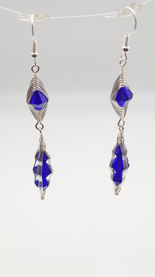 2 -Tier WireWrap Herringbone and Cobalt Blue Superior Crystals (Czech crystal) earrings