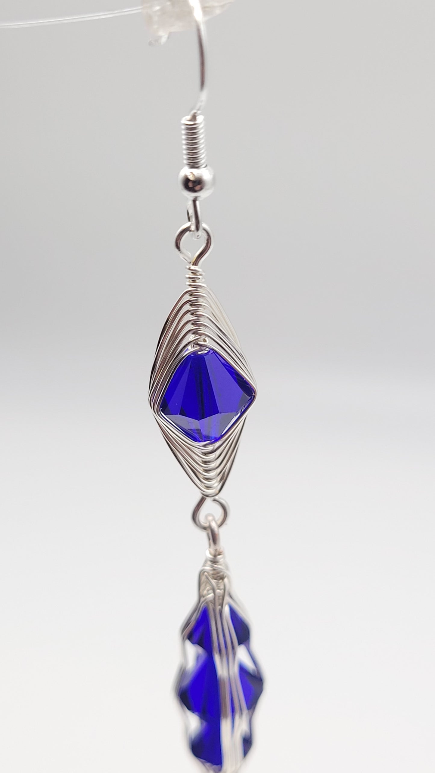 2 -Tier WireWrap Herringbone and Cobalt Blue Superior Crystals (Czech crystal) earrings