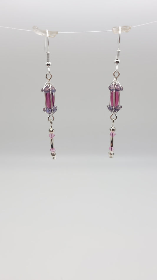 2-Tier mini WizardWeave WireWrap Lantern Protection Charm Czech Crystal Earrings