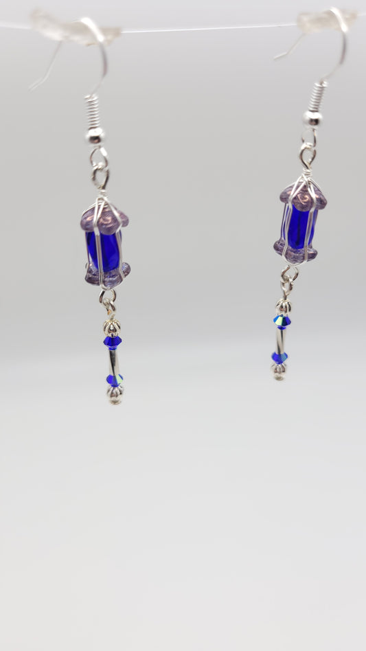 2-Tier mini WizardWeave WireWrap Lantern Protection Charm Czech Crystal Earrings